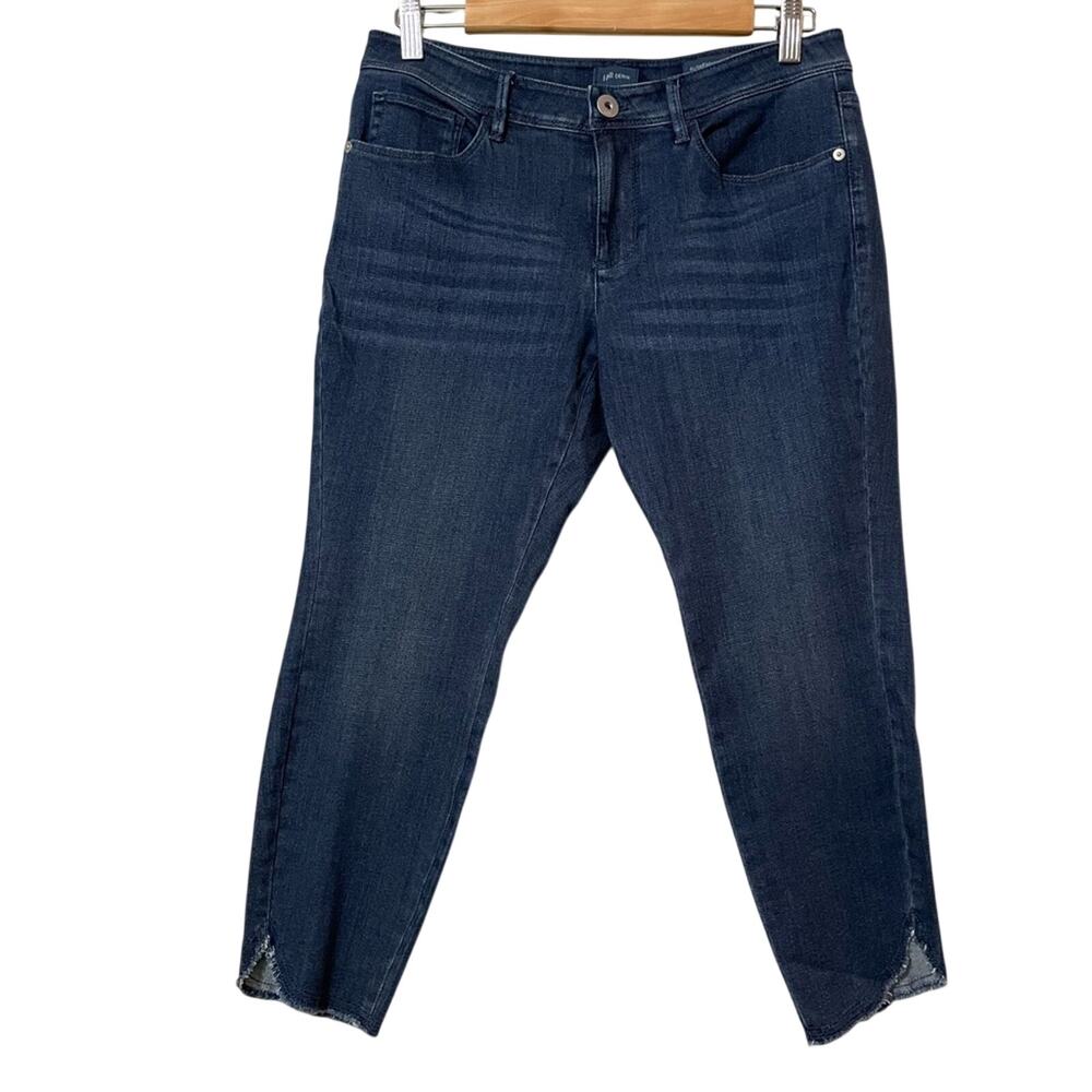 J Jill Authentic Fit Slim Ankle Jeans Womens 6P Blue Denim Raw Hem Casual Zip